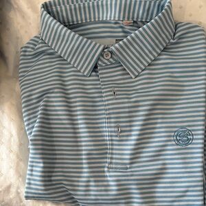 Card Sound in Ocean Reef Club Golf Club Light Blue Striped Polo Shirt